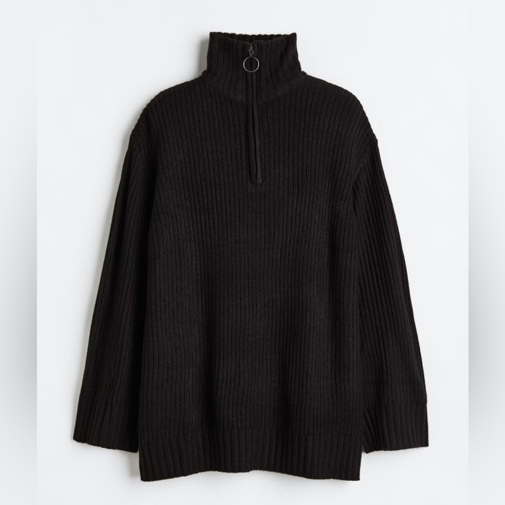 NWT H&M Black Sweater half zip oversized black turtleneck sweater. XL